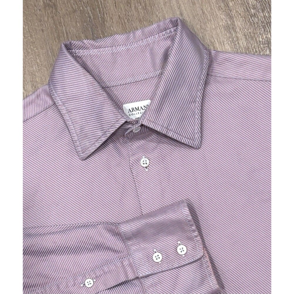 Armani Collezioni Shirt Mens Large 16.5 Tonal Striped Cotton Pink Blue Purple